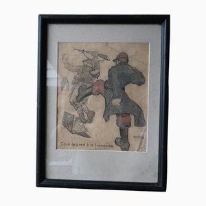 Gerard Vroom, Military Caricature, French Kick, 1800s, Pencil Drawing