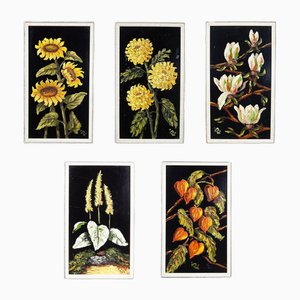 Vintage Flower Still Live Paintings, 1960, Set of 5