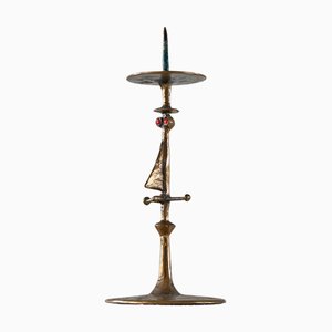 Brutalist Anthropomorphic Candleholder in Bronze and Enamel by Zoltán Pap, 1970s