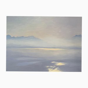 Claude Sauthier, Fog Over the Lake, Oil on Wood, 1970s