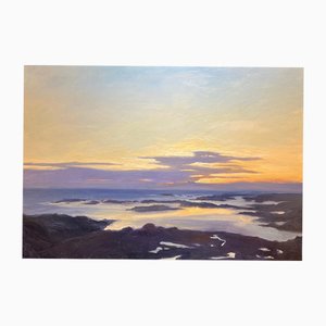 Claude Sauthier, Atardecer en Bretagne, Oleo sobre madera, años 70