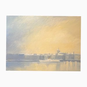 Claude Sauthier, Mont-Blanc Quay, Oil on Wood, 1970s