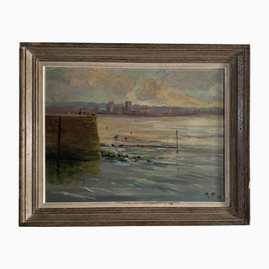 En Bordure de Mer avec des Pêcheurs à Pied, Huile sur Panneau Isor, 1958, Encadré