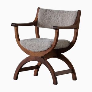 Vintage Armchair in Oak and Lambswool by Henning Kjærnulf, 1960s