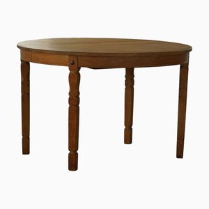 Mesa de comedor Mid-Century moderna redonda de roble con tres extensiones, años 60