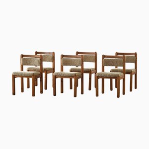 Vintage Danish Brutalist Dining Chairs in Pine and Lambswool, 1970s, Set of 6