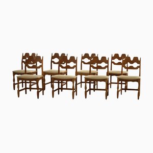 Vintage Razorblade Chairs in Oak and Hessian by Henning Kjærnulf, 1960s, Set of 8