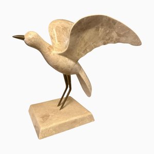 Gaviota grande de latón y mármol teselado de Maitland Smith, años 80
