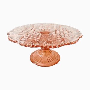 Art Deco Pink Cake Plateau from Luxval Val St. Lambert, 1930s