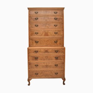 Antique Burr Walnut Chest on Chest of Drawers, 1930