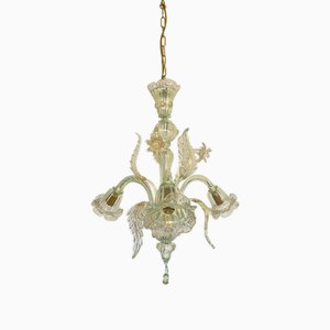 Lámpara de araña de oro y vidrio opalino con tres luces, 1983