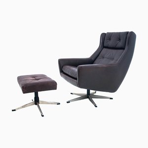 Fauteuil et Ottomane Industriels en Cuir, Danemark, 1960s