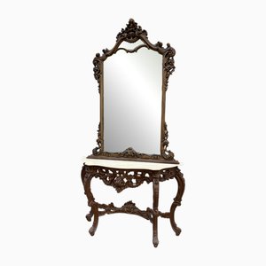 Baroque Console and Mirror in Wood, 1900s, Set of 2