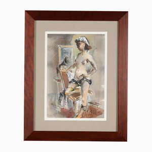 Nude with Gramophone, Around 1920, Illegibly Signed, Expressionist