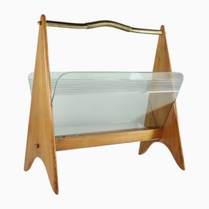 Portariviste Mid-Century moderno in legno di design in vetro, Italia, anni '50