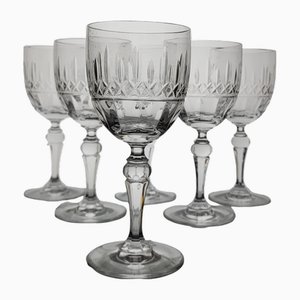 Copas de vino de cristal, años 50. Juego de 6