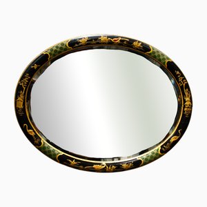 Antique Chinoiserie Oval Wall Mirror, 1920