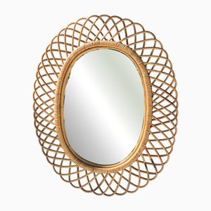Miroir Ovale en Rotin, Italie, 1960s