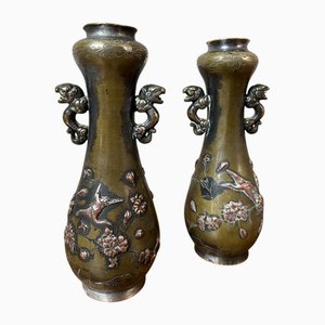 Vases en Bronze avec Motifs Asiatiques en Relief en Cuivre, 1890s