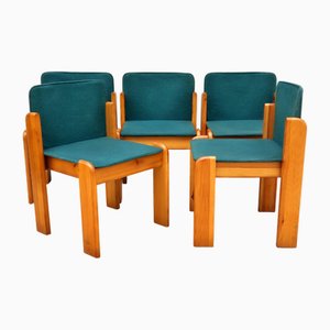 Chairs in Ash and Green Fabric, Italy, 1970s, Set of 5