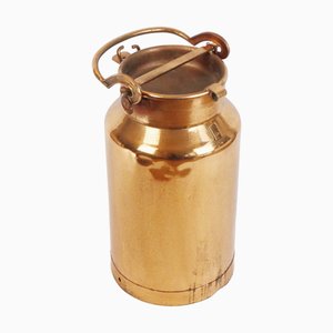 Large French Copper Plated Milk Can with Lid and Handle