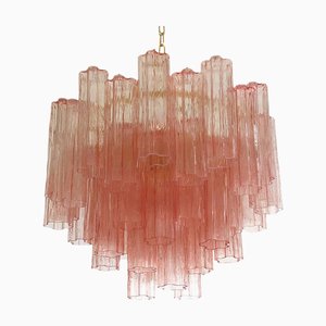 Scenographic Pink Tronchi Murano Glass Chandelier in Venini Style by Simoeng