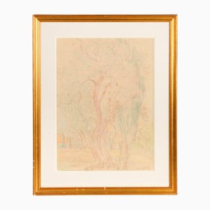 Léon Detroy, árbol policromado, años 20 a 40, pastel, enmarcado