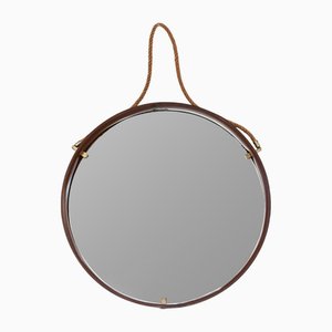 Second Half of the 20th Century Italian Mirror with Leather Frame and Metal Hinges from Pizzetti, 1960s