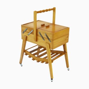 Scatola da cucito Mid-Century piccola espandibile in legno, Danimarca