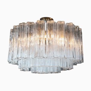 Large Mid-Century Ice Murano Glass Chandelier from Venini, Italy, 1960s