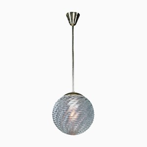 Mid-Century Modern Hängelampe aus Messing & Gemustertem Glas, Prag, 1960er