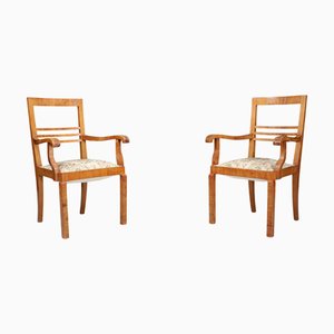 Art Deco Walnut Armchairs with Floral Upholstery, 1930s, Set of 2