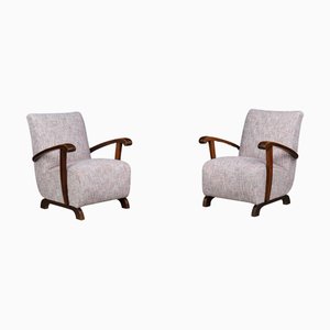 Art Deco Lounge Chairs in Beechwood and Fabric, 1940s, Set of 2