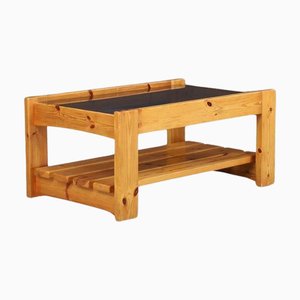 Modern Coffee Table in Pine and Smoked Glass attributed to Maison Regain, France, 1970s
