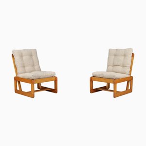 Pinewood and Jute Fabric Lounge Chairs, Italy, 1970s, Set of 2