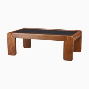 Modern Coffee Table in Elm and Smoked Glass attributed to Maison Regain, France, 1970s
