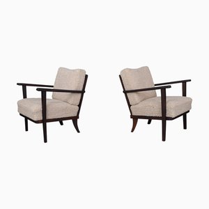 Mid-Century Beech Armchairs in Oak and Teddy Upholstery, France, 1950s, Set of 2
