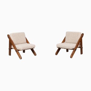 Fauteuils en Pin et Tapisserie Teddy, France, 1970s, Set de 2