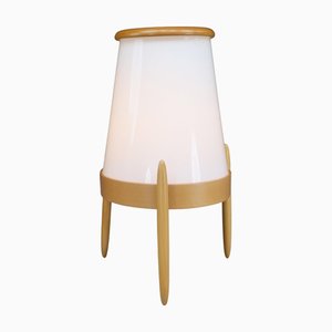 Grand Lampadaire Moderne en Verre Opalin et Frêne attribué à Uluv, 1960s