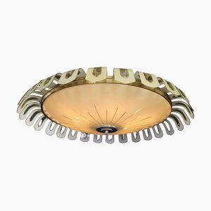 Lampada a sospensione Art Déco in ottone e vetro opalino verde, Germania, anni '30