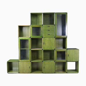 Green Modular Cabinet by Derk Jan de Vries for Maisa di Seveso, 1970s, Set of 19