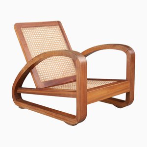 Mid-Century Teak and Cane Lounge Chair, France, 1950s