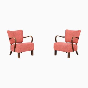 Sillones tapizados de madera curvada de Jindrich Halabala, años 30. Juego de 2