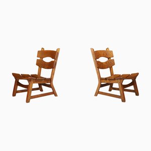 Brutalistische Skulpturale Eichensessel im Stil von Charlotte Perriand, Frankreich, 1960er, 2er Set