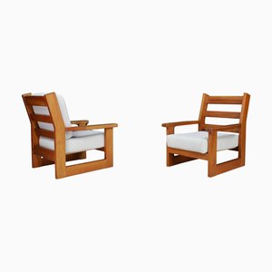 French Mid-Century Oak Armchairs with Bouclé Upholstery, 1960s by Charlotte Perriand, Set of 2