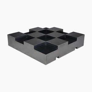 Mesa de centro cuadrada de rejilla en negro y acero de Roberto Monsani, Italia, años 70