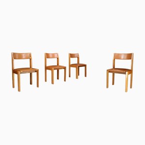 Dining Chairs in Elm and Leather by Luigi Gorgoni for Roche Bobois, 1970s, Set of 4