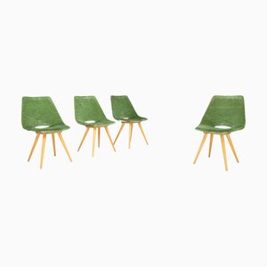 Sedie da pranzo in velluto verde di Thonet, anni '50, set di 4