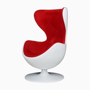 Space Age Swivel Lounge Chair in Red Velour and White Fiberglass by Eero Aarnio, 1970s