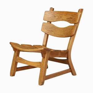 Brutalist Sculptural Lounge Chair in Blond Oak by Charlotte Perriand, France, 1960s